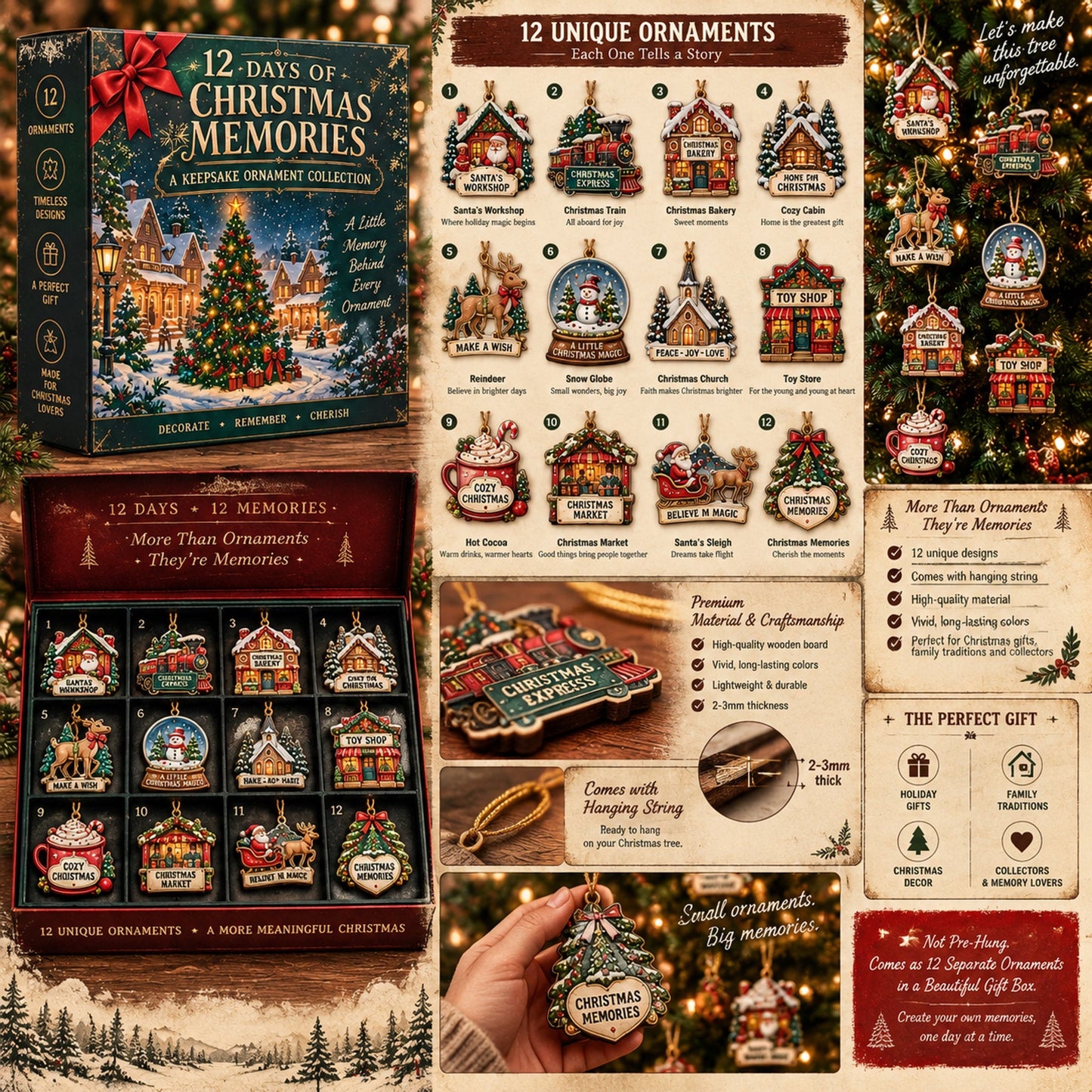 🎄12‑Day Christmas Memories Ornament Set ✨A Story Behind Every Ornament
