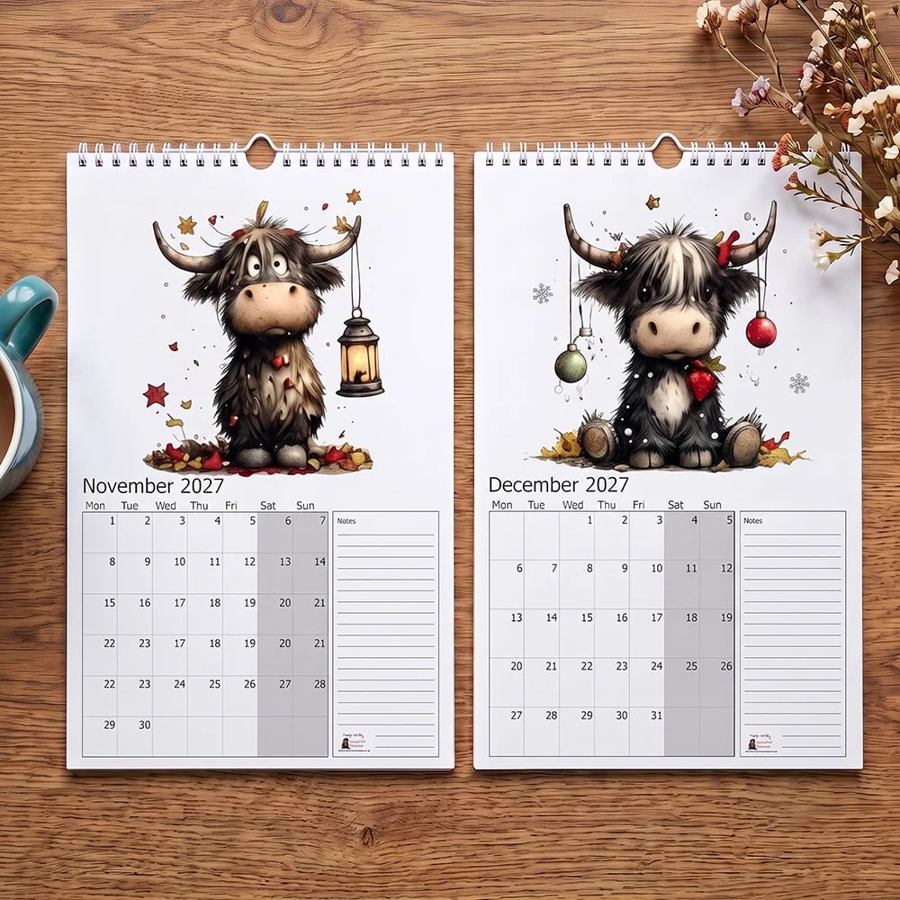 2027 Cute Highland Cow Wall Calendar đŽ | Life Is Better With A Highland Cow â¨