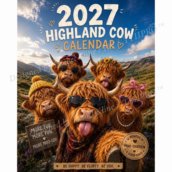 🔥LAST DAY 50% OFF - 🐮2027 Funny Highland Cow Wall Calendar | A4 Hanging Calendar | Designed by Isabel Kline