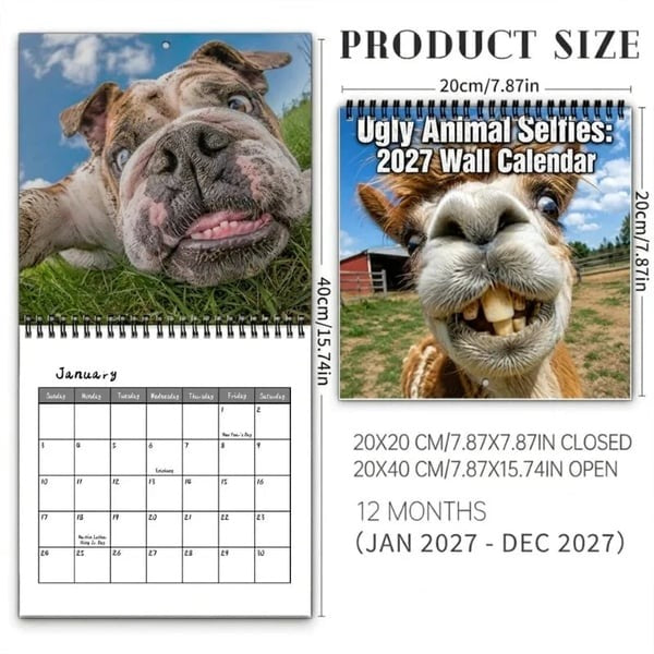 ๐ธ๐2027 Ugly Animal Selfies Wall Calendar