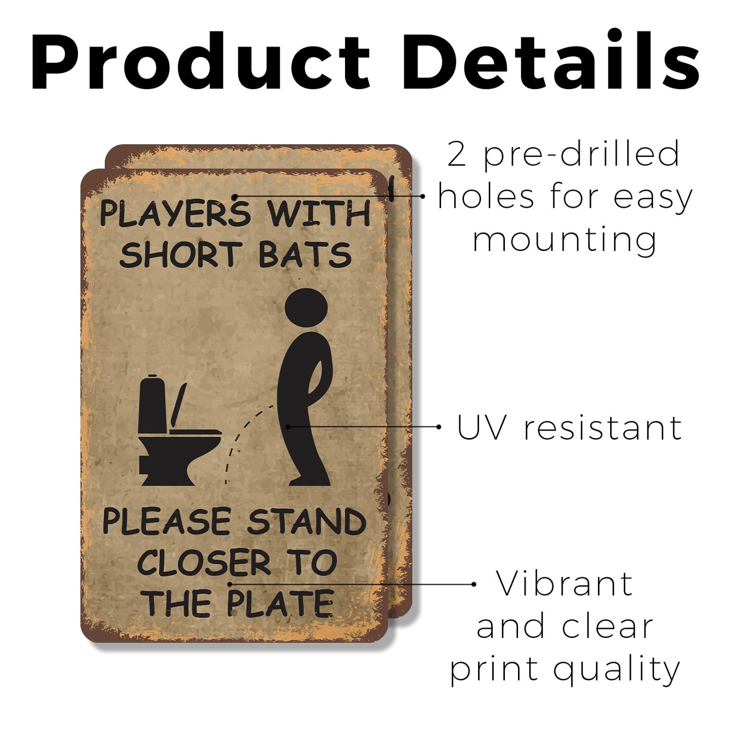 🚽 Funny “Short Bats” Bathroom Metal Sign