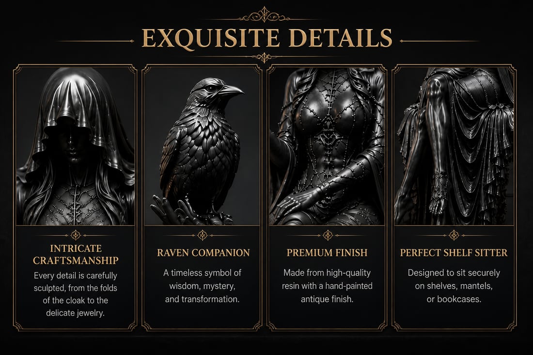 š¤ Gothic Raven Shelf Sitter Statue ā A Symbol of Mystery, Wisdom & Dark Elegance