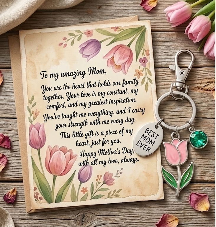š "To My Amazing Mom" Tulip Birthstone Keychain | Motherās Day Gift Set