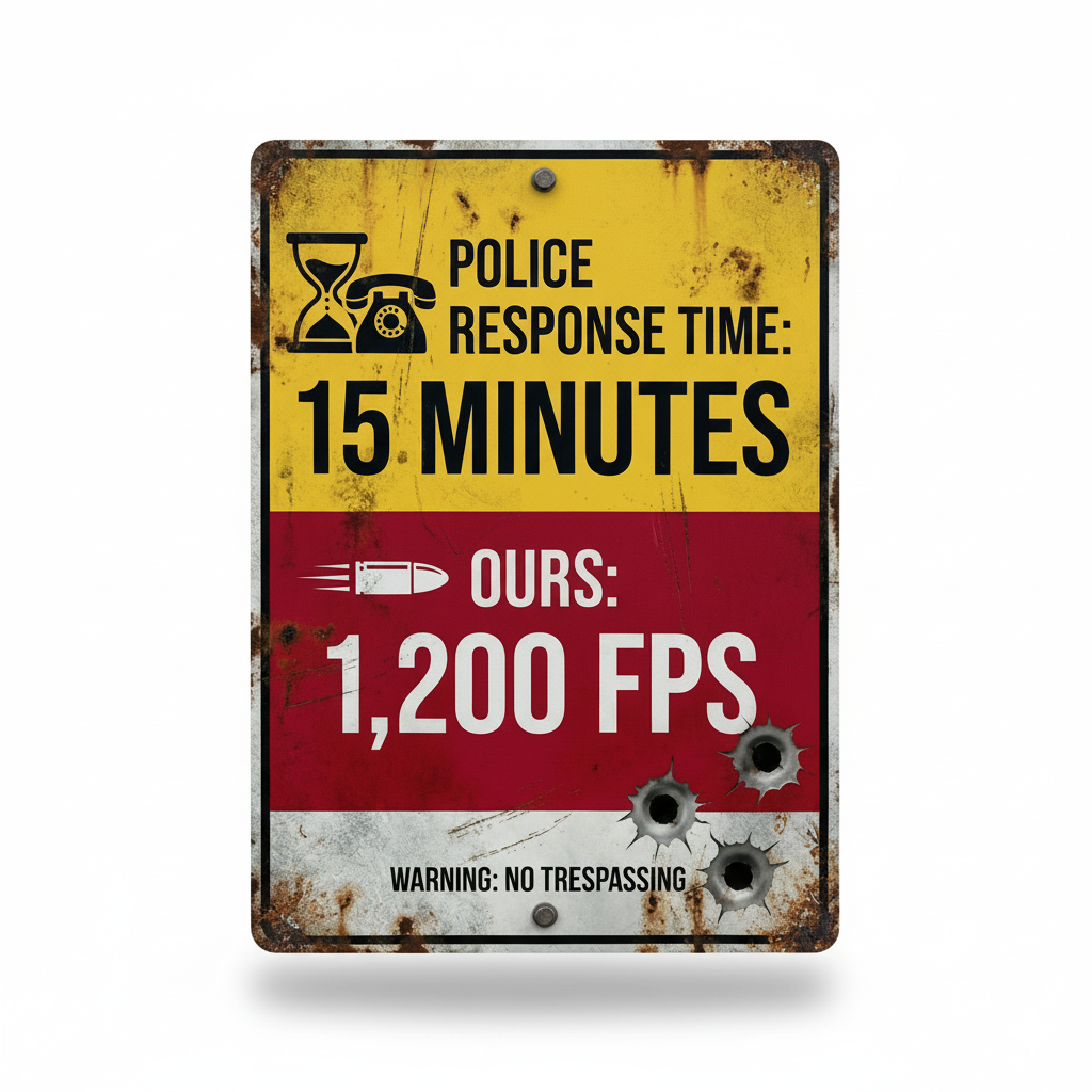 "The 1,200 FPS Warning" | Ultimate Response Time Metal Sign (Funny No Trespassing Sign)