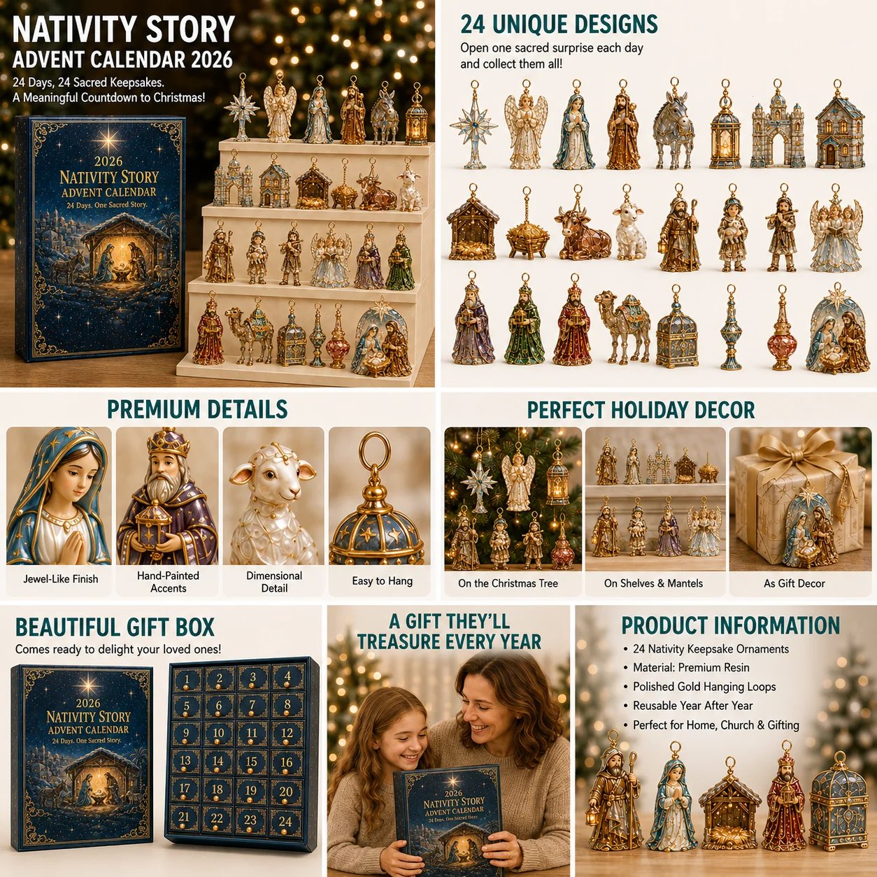 β¨ 2026 Nativity Story Christmas Advent Calendar | 24 Keepsake Ornaments Inspired by the Sacred Journey to Christmas ππ