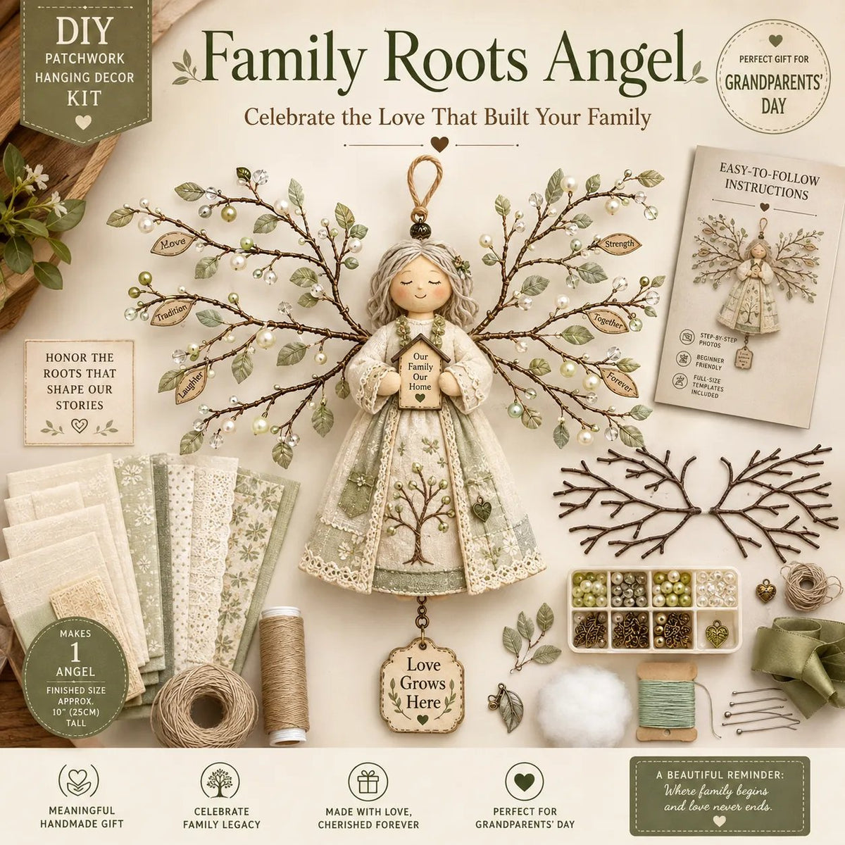 🐦 Beginner-Friendly DIY Hummingbird Blessing Wings Patchwork Hanging Kit | Complete Kit with Pre-Cut Fabrics, Decorative Accents & Step-by-Step Guide Included 💕