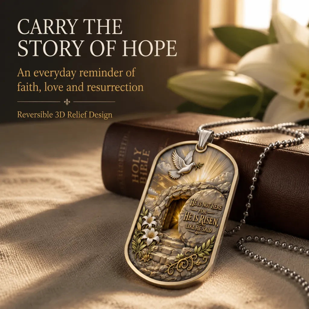 ✝️ "The Ultimate Love" Reversible Christian Dog Tag Necklace | Jesus Crucifix & Empty Tomb