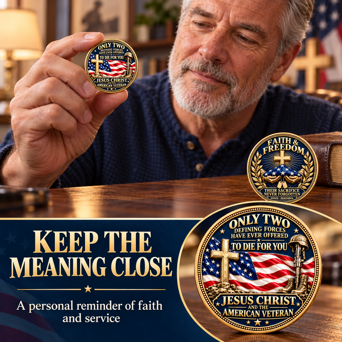 "Faith & Freedom" Commemorative Challenge Coin | Jesus Christ & The American Veteran ✝️🦅-The Ultimate Tribute to Sacrifice - Honor, Remember, Believe.