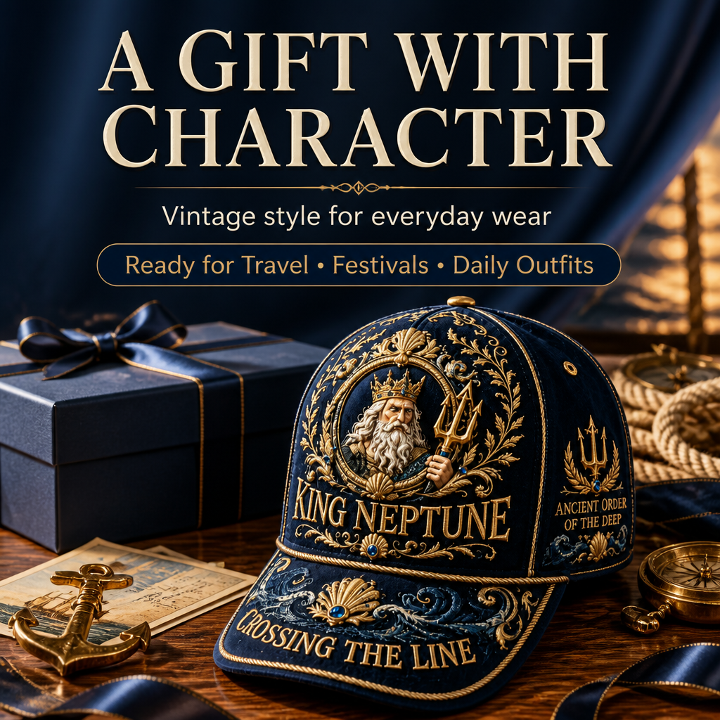 King Neptune Maritime Heritage Cap Luxury Gold Ocean Explorer Hat