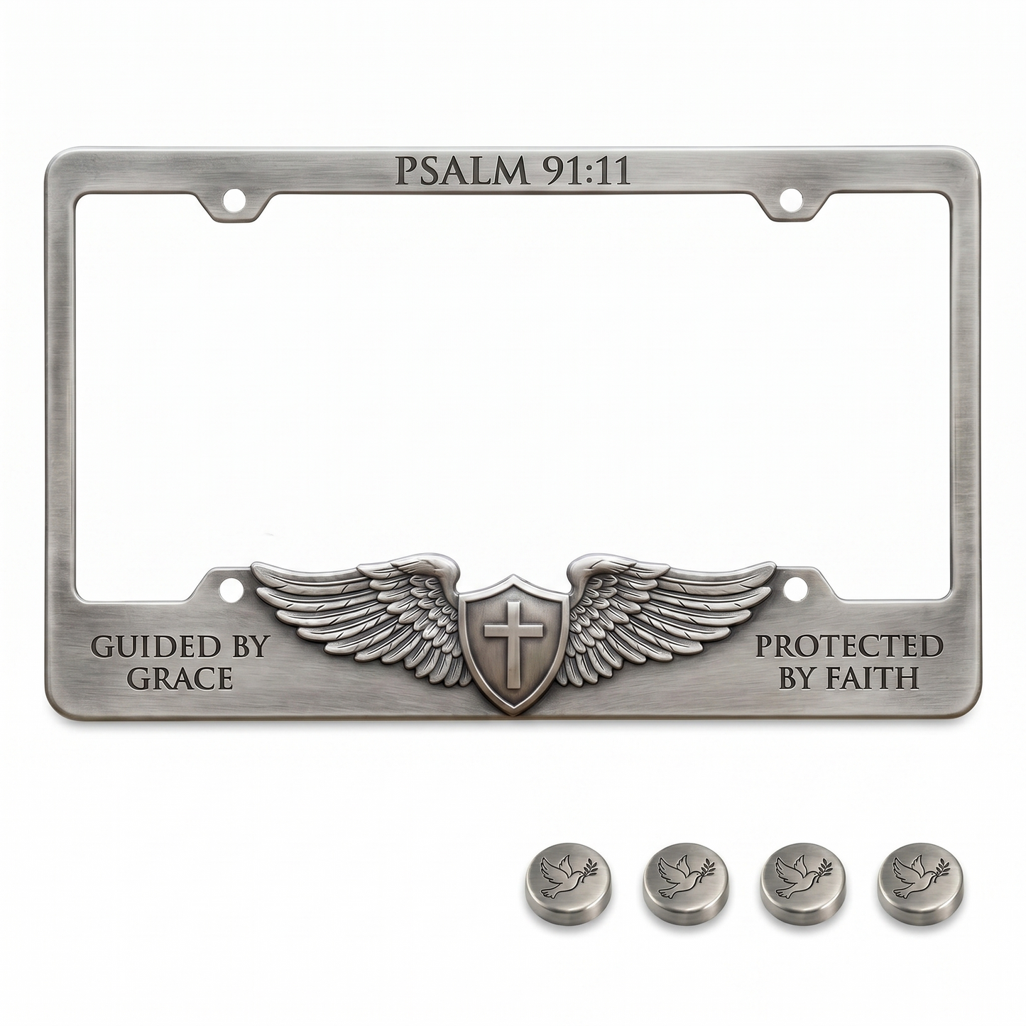 šļø "Guardianās Embrace" Antique Metal License Plate Frame | Psalm 91:11