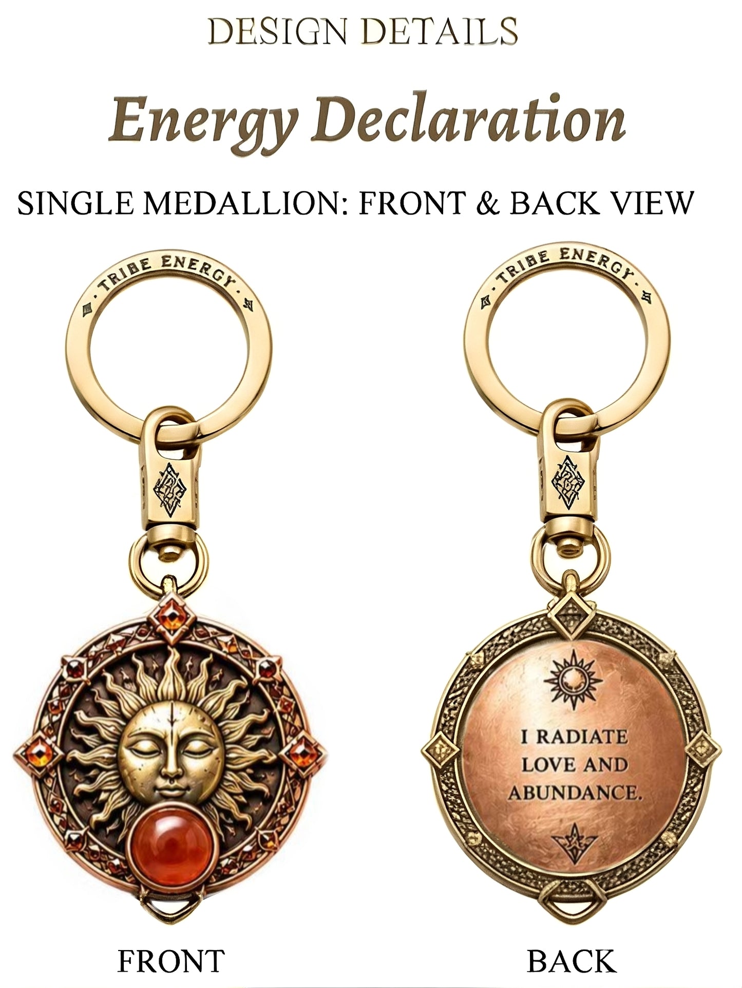 💪Energy Declaration Tribe Style Keychain | Natural Gem Retro Made Brass | Breakthrough/Guardian/Growth/Transformation/Awakening 5 Options to Choose from