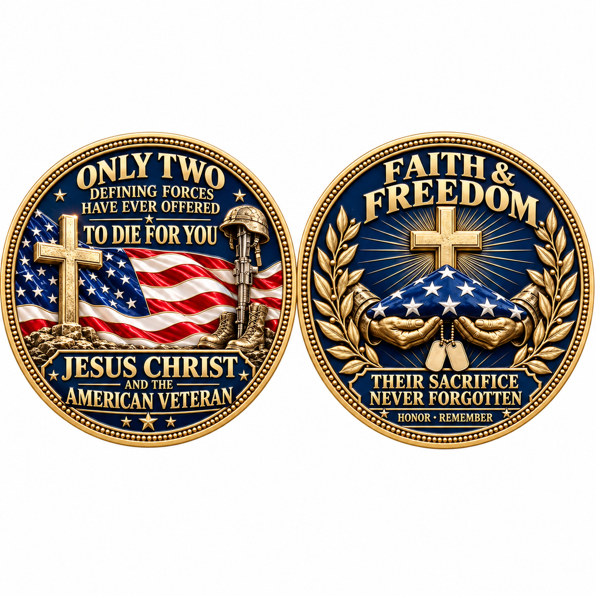 "Faith & Freedom" Commemorative Challenge Coin | Jesus Christ & The American Veteran ✝️🦅-The Ultimate Tribute to Sacrifice - Honor, Remember, Believe.