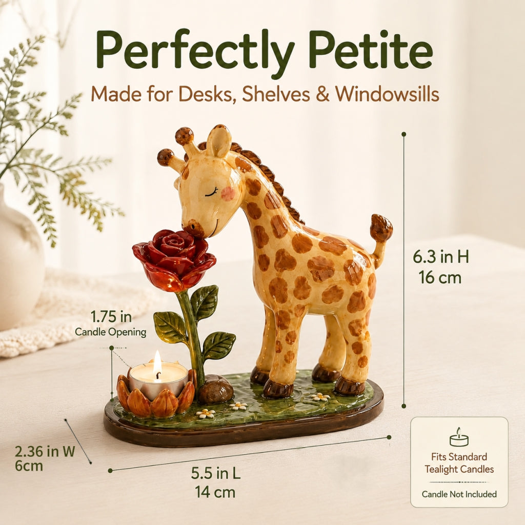 🦒 "Stop and Smell the Roses" – Whimsical Giraffe Ceramic Tealight Candle Holder 🌹
