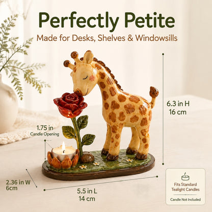 🦒 "Stop and Smell the Roses" – Whimsical Giraffe Ceramic Tealight Candle Holder 🌹