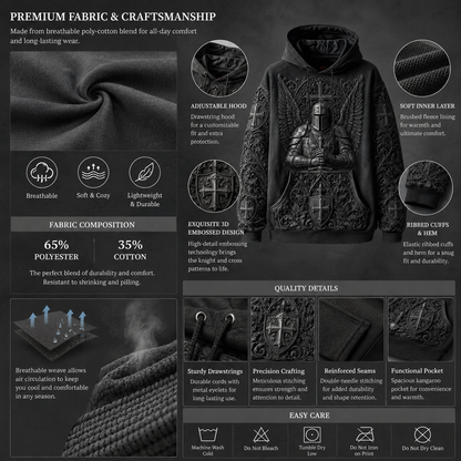 Men's Vintage Knights Templar Faith Print Casual Hoodie