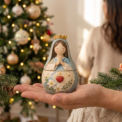 🌟 Divine Grace Collection: Hand-Painted Sacred Heart Jesus & Blessed Mary Keepsake Box