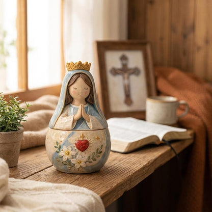 🌟 Divine Grace Collection: Hand-Painted Sacred Heart Jesus & Blessed Mary Keepsake Box