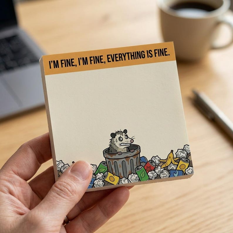 The "Relatable Opossum" Sticky Note Set (4-Pack) 🐾🗑️ | Funny Office Desk Accessories & Coworker Gag Gift