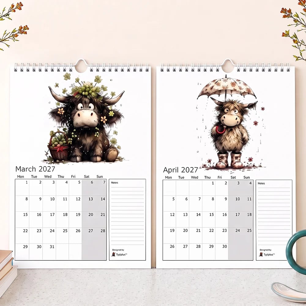 2027 Cute Highland Cow Wall Calendar 🐮 | Life Is Better With A Highland Cow ✨