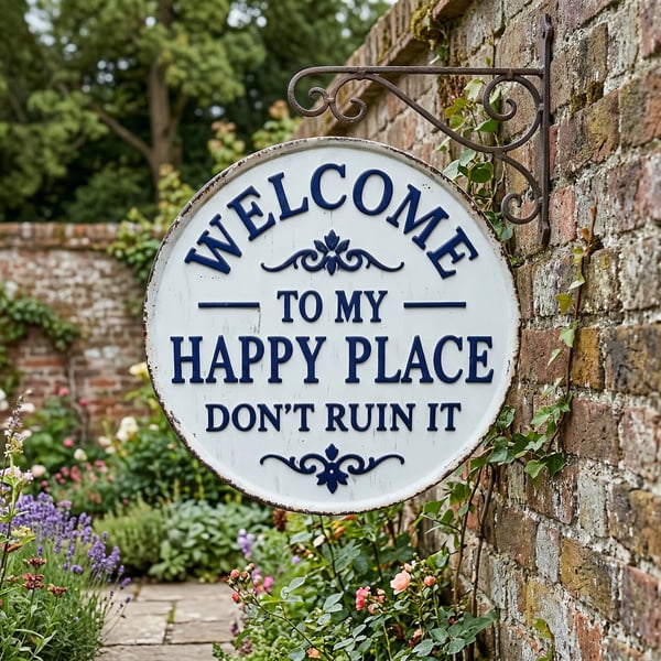 "Welcome to My Happy Place Don't Ruin It'' Garden Wall Decor