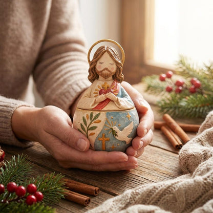 🌟 Divine Grace Collection: Hand-Painted Sacred Heart Jesus & Blessed Mary Keepsake Box