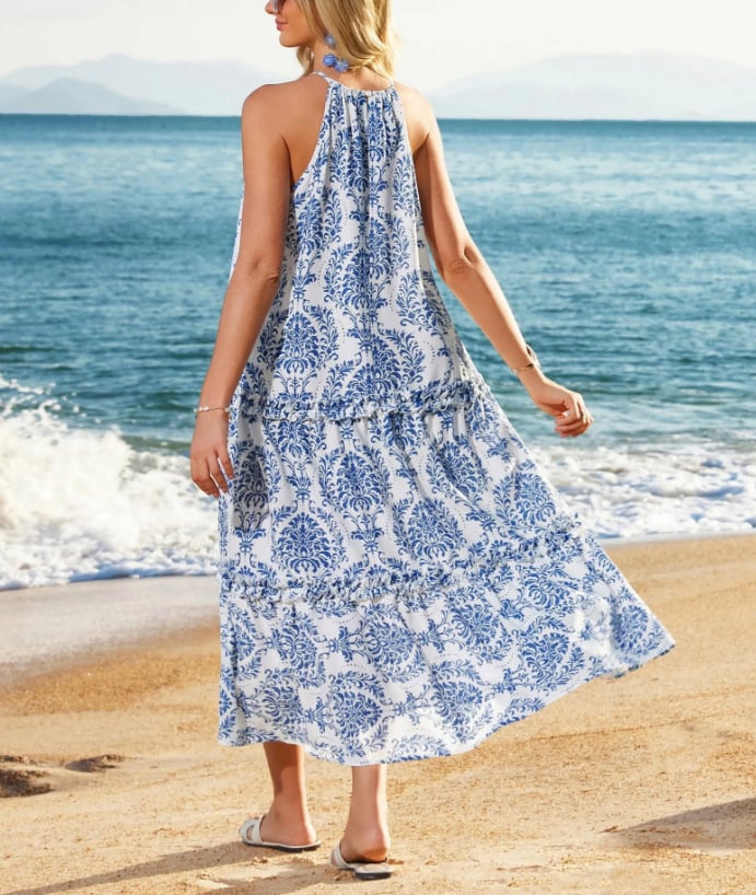 🔥Last Day Promotion-60% OFF💥Women's Boho Casual Summer Floral Halter Tiered Beach Dress