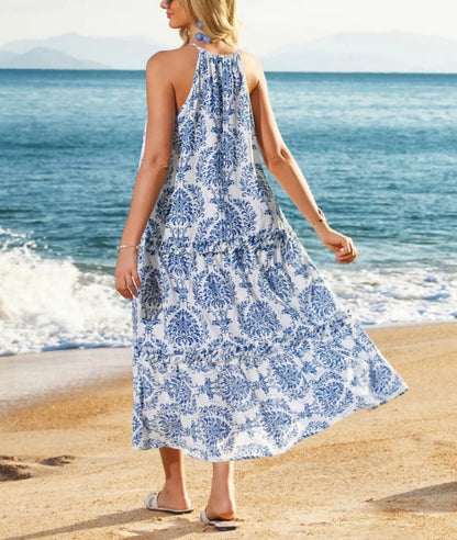 🔥Last Day Promotion-60% OFF💥Women's Boho Casual Summer Floral Halter Tiered Beach Dress