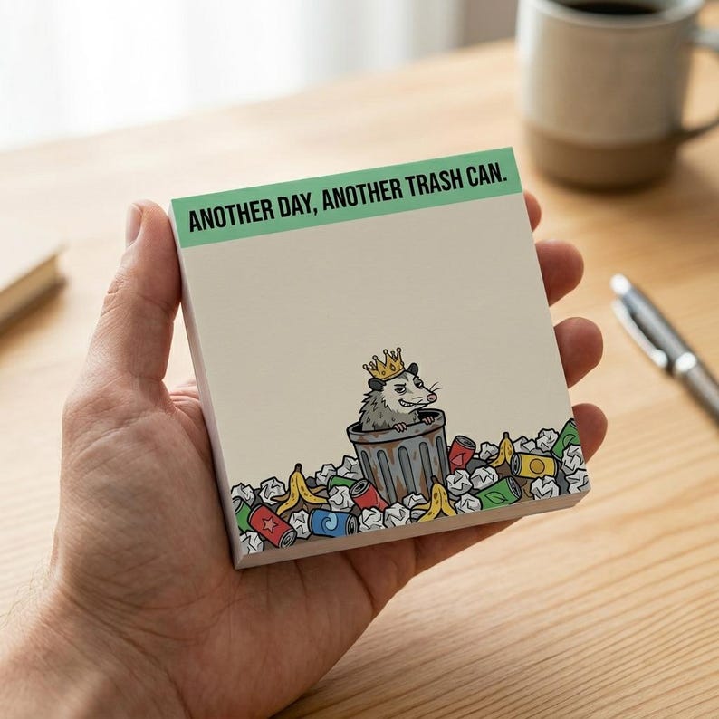 The "Relatable Opossum" Sticky Note Set (4-Pack) 🐾🗑️ | Funny Office Desk Accessories & Coworker Gag Gift