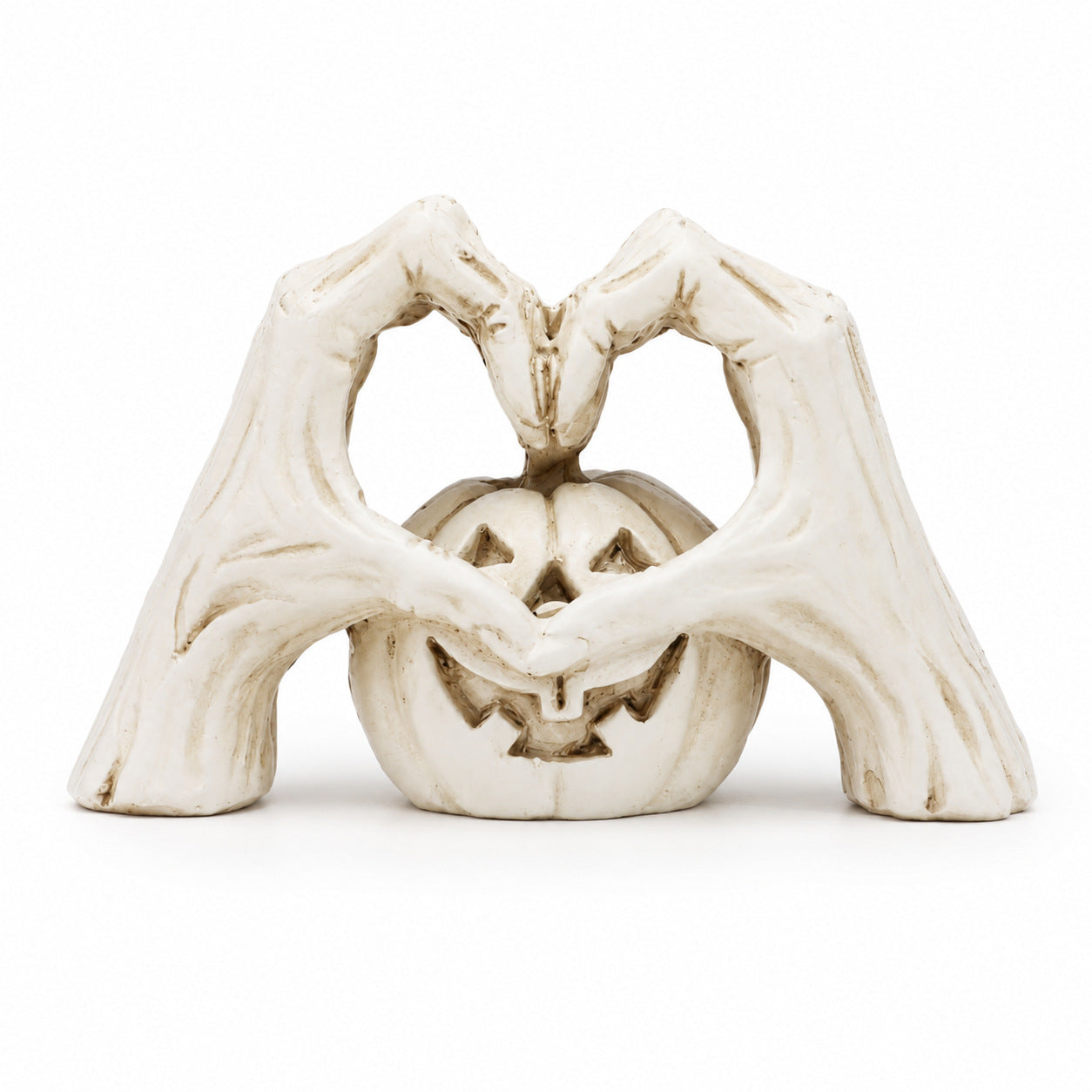 🖤🎃 "Til Death" Skeleton Hands Heart & White Pumpkin Figurine | Spooky Chic Gothic Halloween Decor
