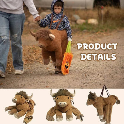 🔥🐂Ride-On Highland Cow Outfit – Humorous Plush Animal Costume