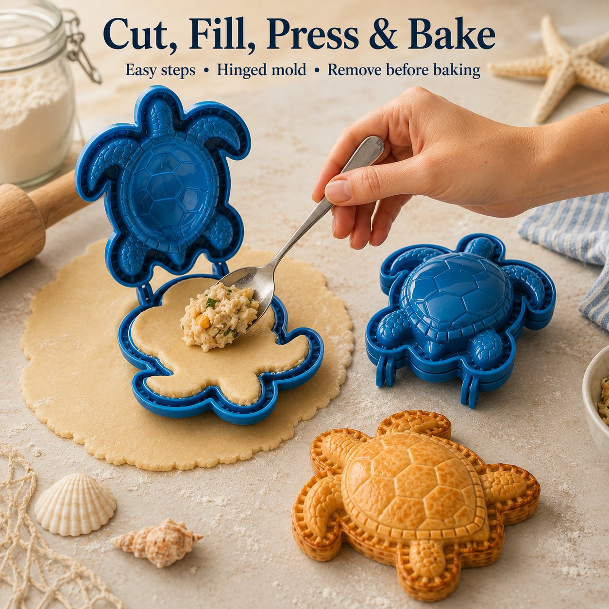 🔥HOT SALE🔥⏳ Last Day 50% OFF – 🌊 8-Design Ocean Filled Pie Press Collection | Reusable Hinged Molds for Cutting, Filling, Shaping & Sealing Marine-Themed Hand Pies 🥧✨
