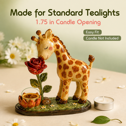 🦒 "Stop and Smell the Roses" – Whimsical Giraffe Ceramic Tealight Candle Holder 🌹