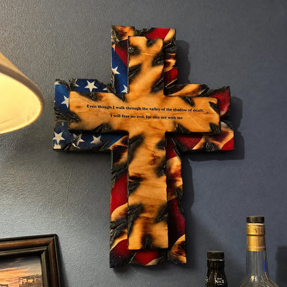 🌟🎉Patriotic American Tattered Flag Cross Wall Decor