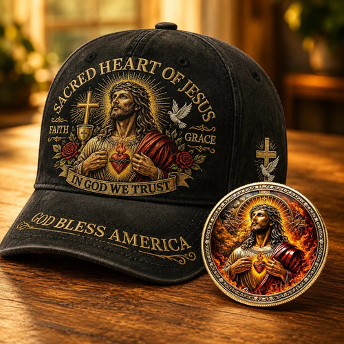 ✝️Sacred Heart Of Jesus Faith Cap🎁 Free Double-Sided Honor Coin With Every Cap Purchase
