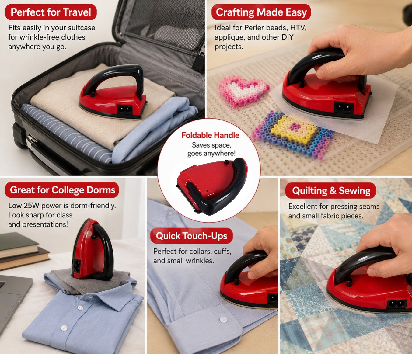 The Mighty Mini Foldable Iron ✈️🎨 | Portable Travel & Crafting Iron (Dual Voltage)