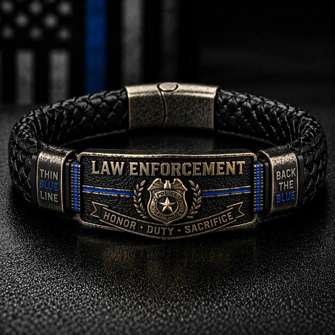 👮 Police Officer Tribute Leather Bracelet – Honor • Duty • Sacrifice