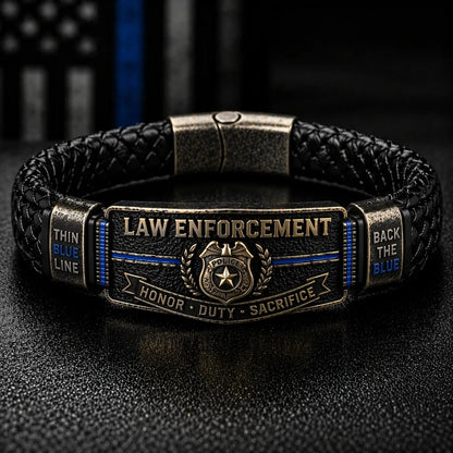 👮 Police Officer Tribute Leather Bracelet – Honor • Duty • Sacrifice