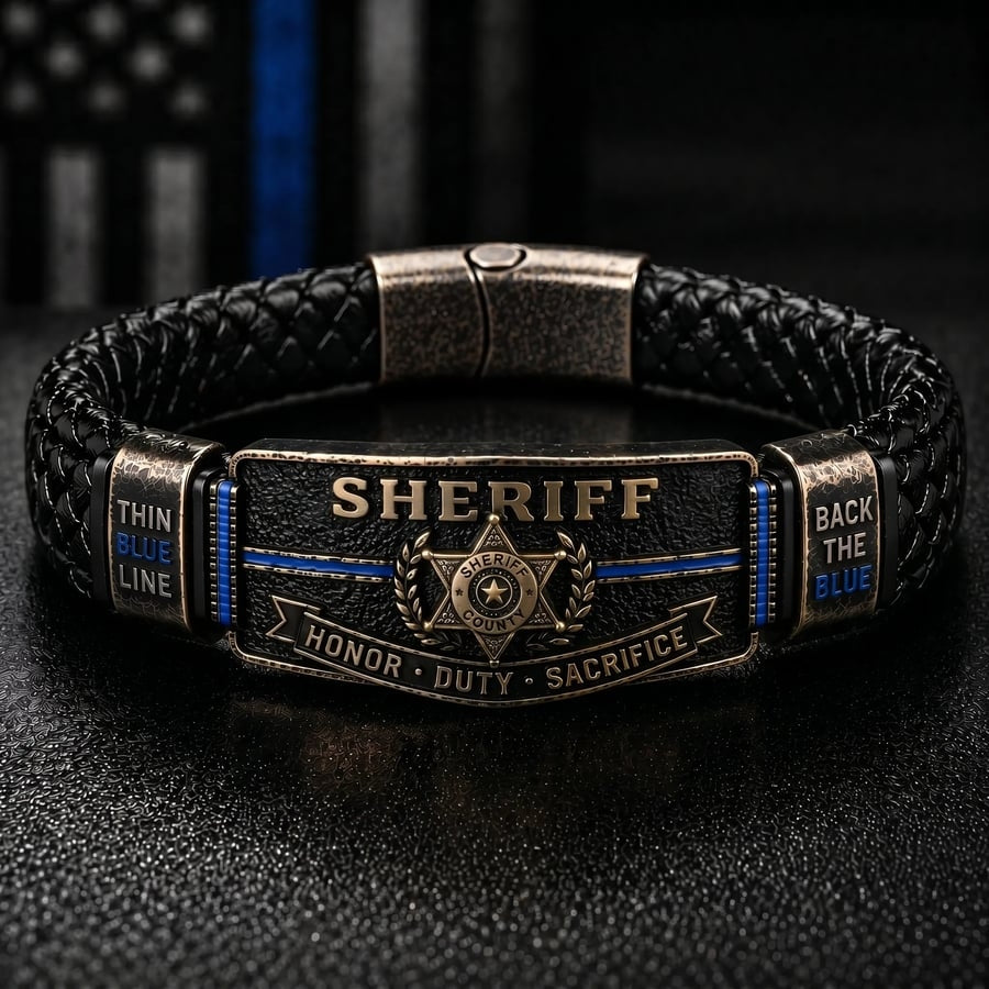 👮 Police Officer Tribute Leather Bracelet – Honor • Duty • Sacrifice