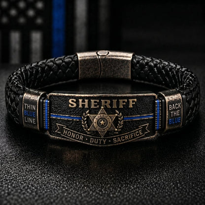👮 Police Officer Tribute Leather Bracelet – Honor • Duty • Sacrifice