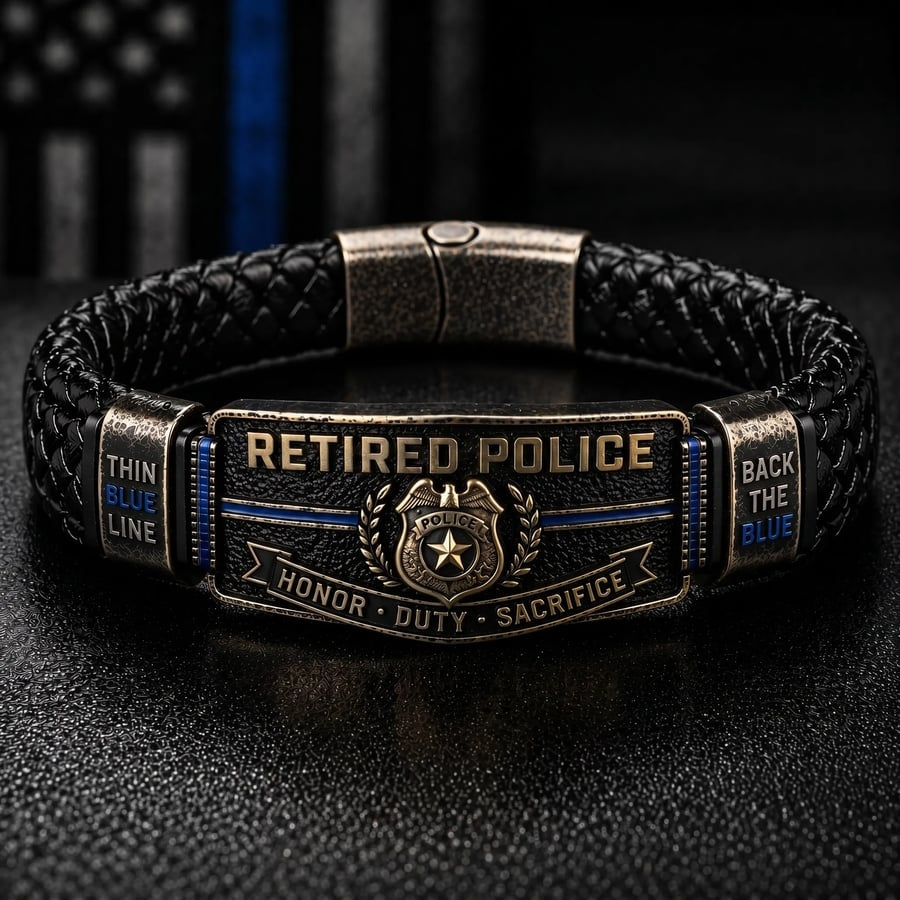👮 Police Officer Tribute Leather Bracelet – Honor • Duty • Sacrifice