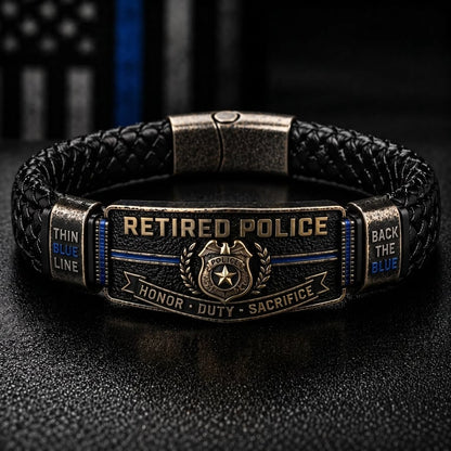 👮 Police Officer Tribute Leather Bracelet – Honor • Duty • Sacrifice
