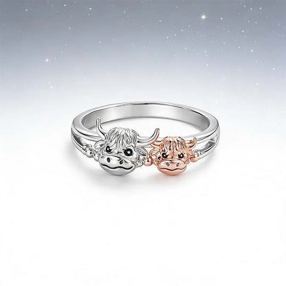 🔥LAST DAY 49% OFF - 💕 ✨ Handcrafted Highland Cow 925 Sterling Silver Adjustable Ring