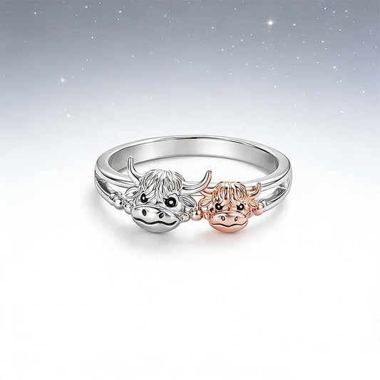 🔥LAST DAY 49% OFF - 💕 ✨ Handcrafted Highland Cow 925 Sterling Silver Adjustable Ring