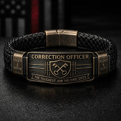 👮 Police Officer Tribute Leather Bracelet – Honor • Duty • Sacrifice