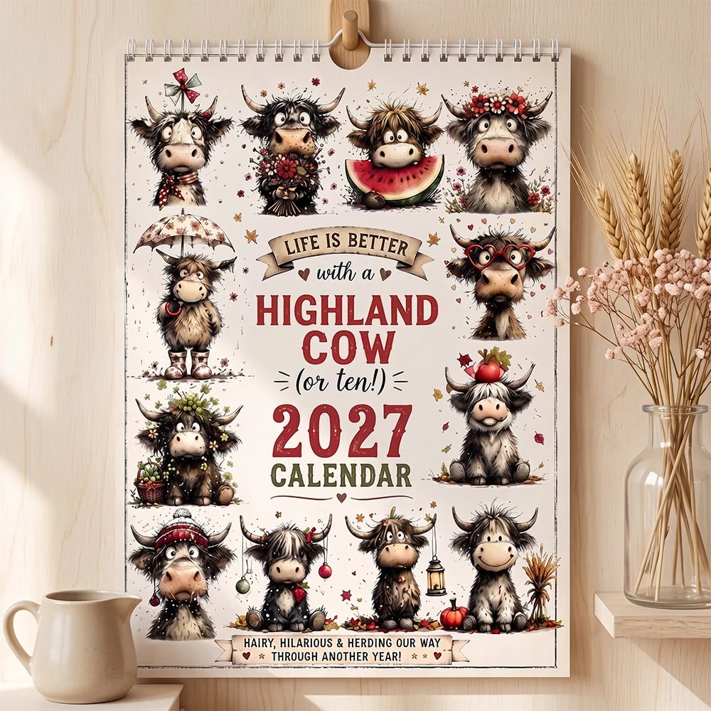 2027 Cute Highland Cow Wall Calendar 🐮 | Life Is Better With A Highland Cow ✨