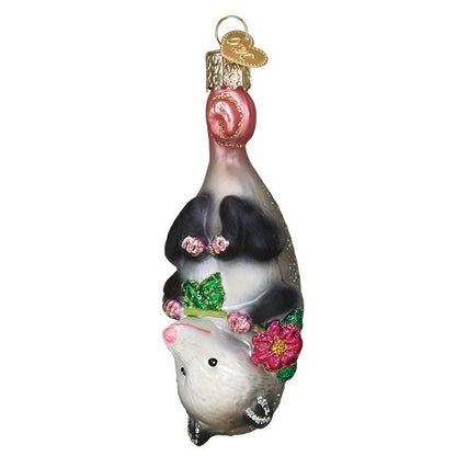 🎄 Hang In There! Adorable Upside-Down Opossum Glass Christmas Ornament 🌸