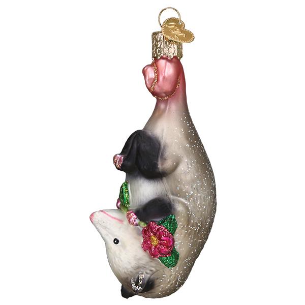 🎄 Hang In There! Adorable Upside-Down Opossum Glass Christmas Ornament 🌸