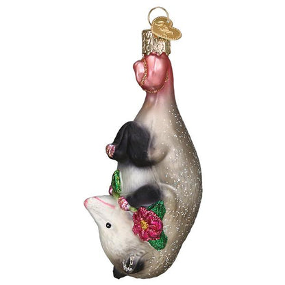 🎄 Hang In There! Adorable Upside-Down Opossum Glass Christmas Ornament 🌸