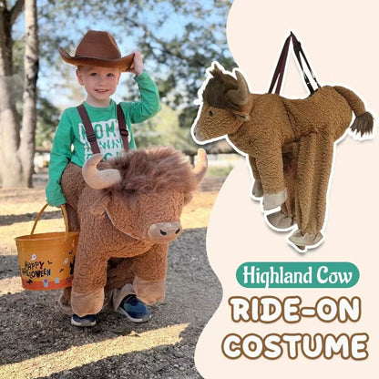 🔥🐂Ride-On Highland Cow Outfit – Humorous Plush Animal Costume