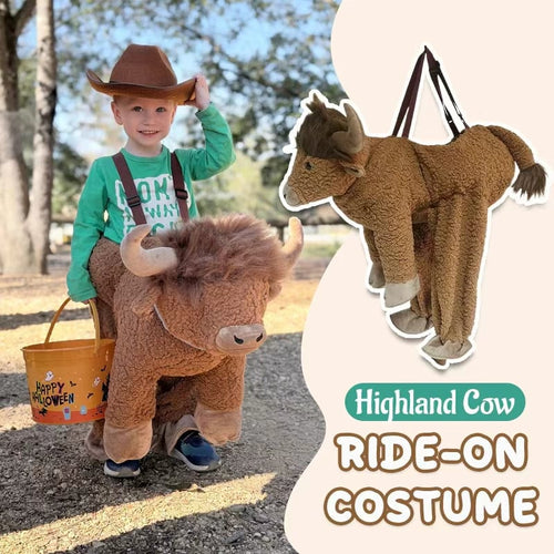 🔥🐂Ride-On Highland Cow Outfit – Humorous Plush Animal Costume